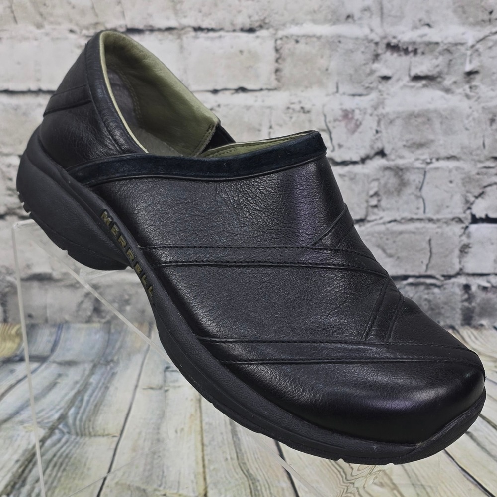 Merrell Primo Patch Clogs Womens 10 Black Leather Slip On Comfort Shoes J63786